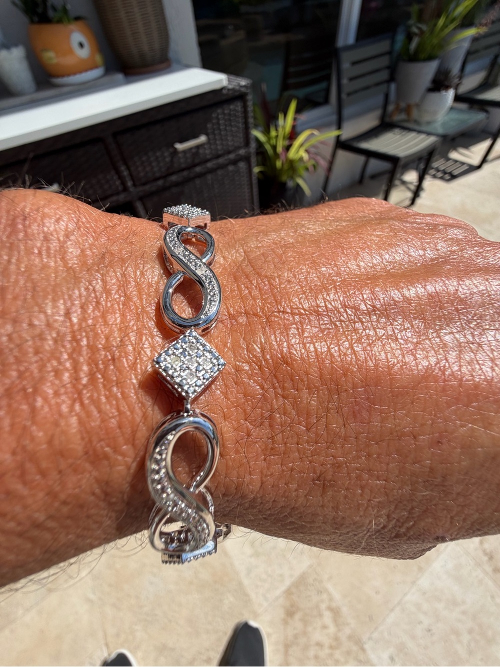 Sterling Silver Infinity and Square Natural Diamond  Bracelet -  Sterling Silver - Picture 3 of 4